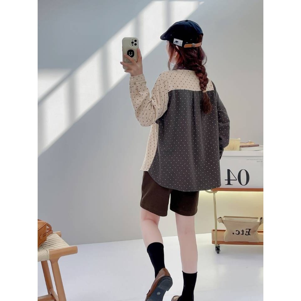 Gemini日系。小狗釣魚，貓咪偷吃 刺繡 磨毛對撞色襯衫-細節圖4