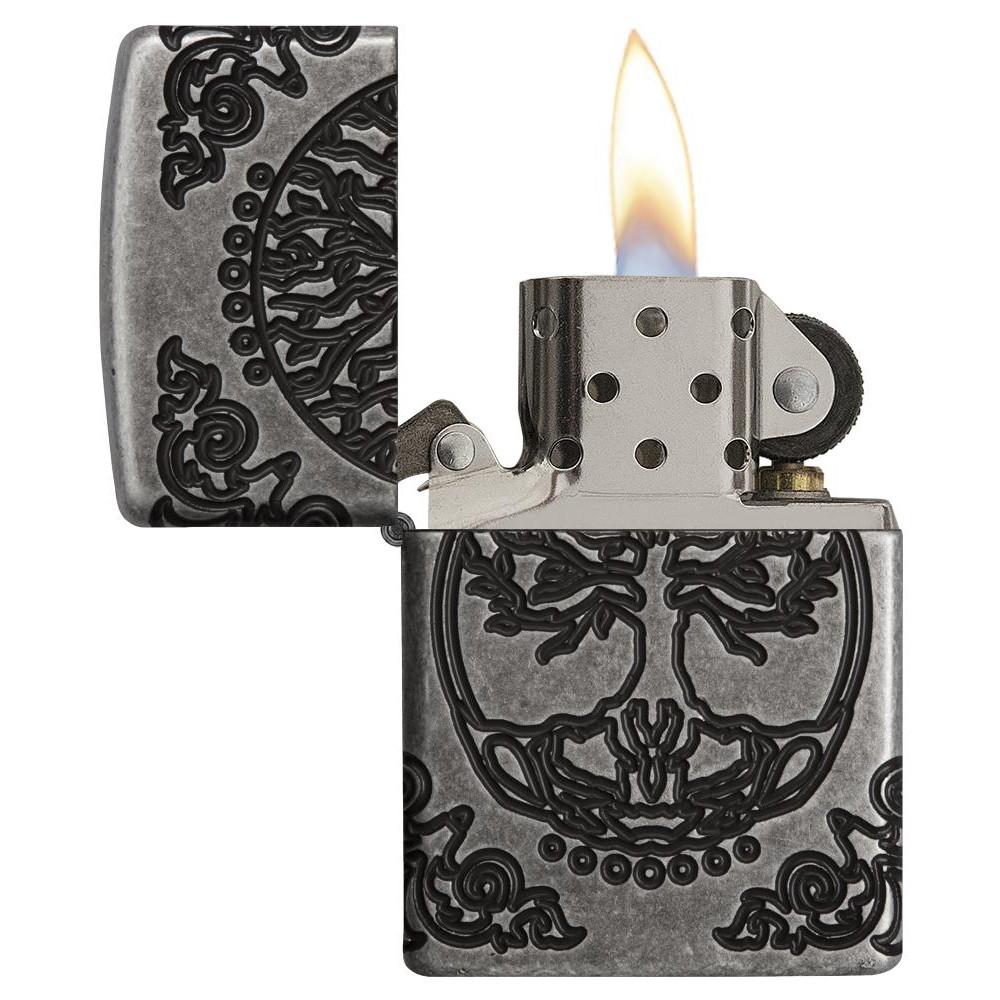 美國原廠Zippo 防風打火機古銀裝甲系列生命之樹四面刻印精細打火機燃油