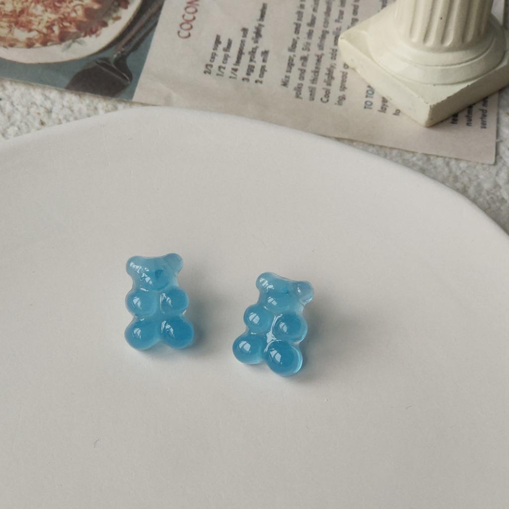 果凍小熊糖果色耳釘-清新藍 L230055-細節圖2