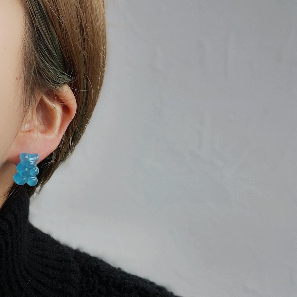 果凍小熊糖果色耳釘-清新藍 L230055-細節圖3