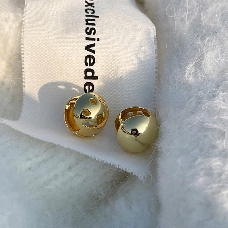 鏤空笑臉立體圓球耳釘 L230005-細節圖2