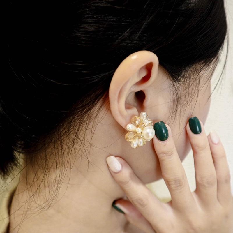 洛莉 🥑 奢華珍珠花耳釘 AW1208-細節圖5