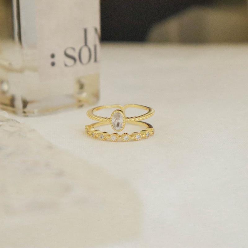 洛莉🥑雙層疊帶設計橢圓寶石搭排鑽戒指 AW0901-細節圖2