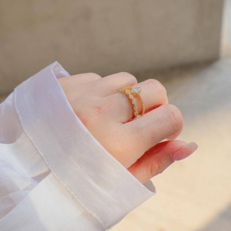 洛莉🥑雙層疊帶設計橢圓寶石搭排鑽戒指 AW0901-細節圖3