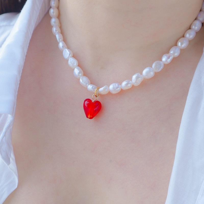 洛莉🥑珍珠紅色愛心項鍊 AW0908-細節圖4