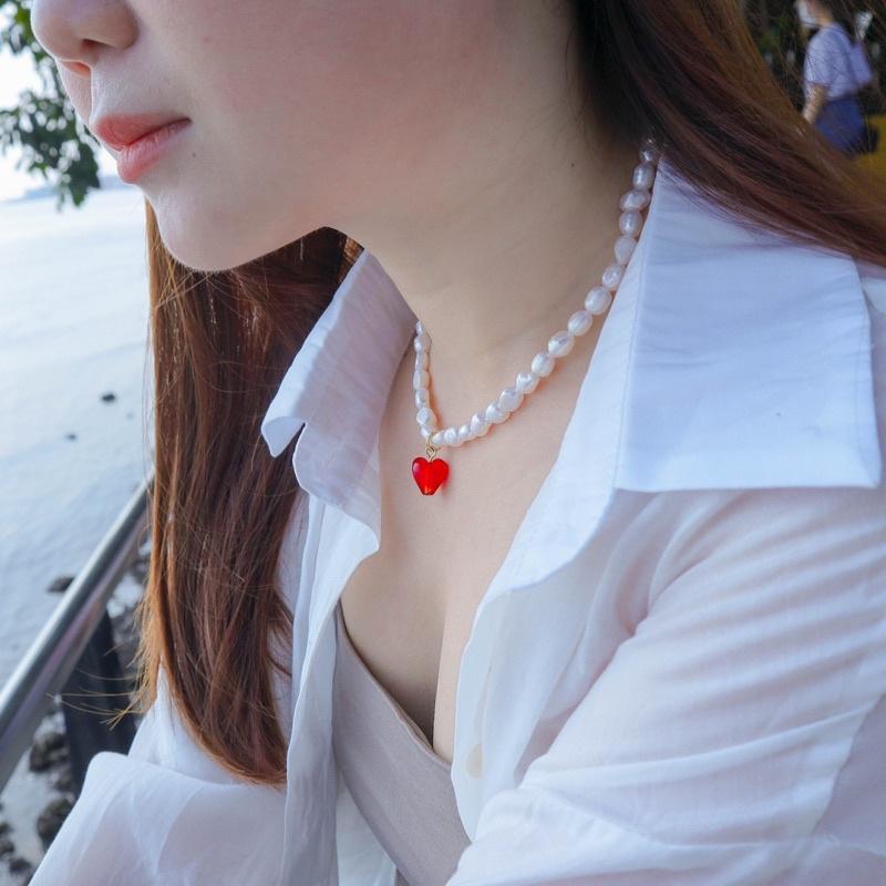 洛莉🥑珍珠紅色愛心項鍊 AW0908-細節圖5