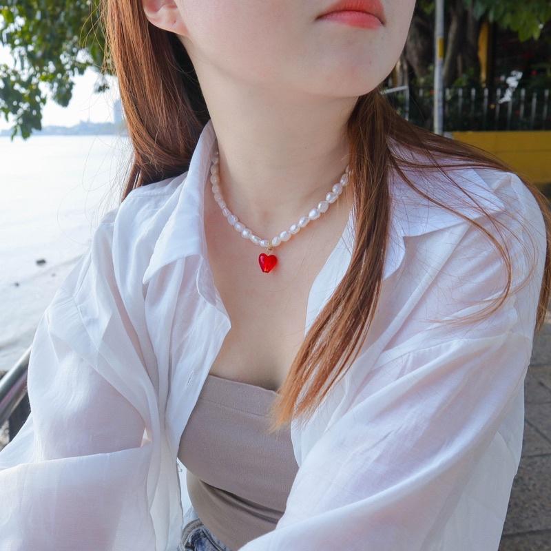 洛莉🥑珍珠紅色愛心項鍊 AW0908-細節圖6
