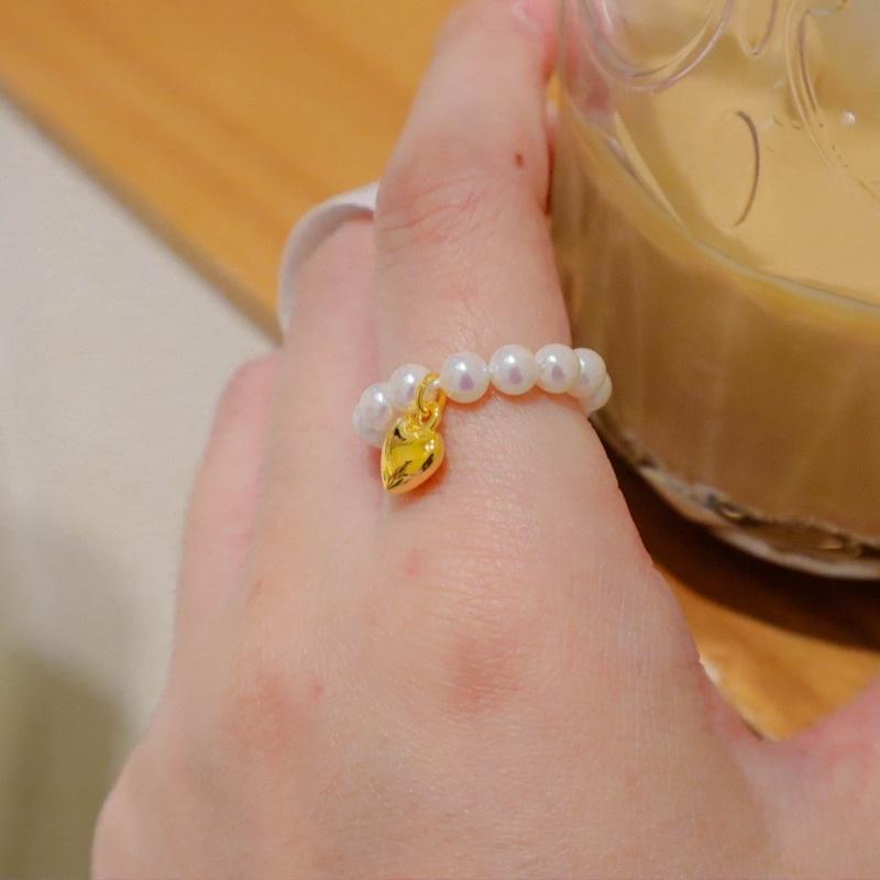 洛莉🥑愛心珠珠彈性戒指 AW0806-細節圖5