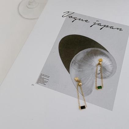 洛莉 🥑 百搭方形鋯石 黑綠兩色可選 SS0306-細節圖2