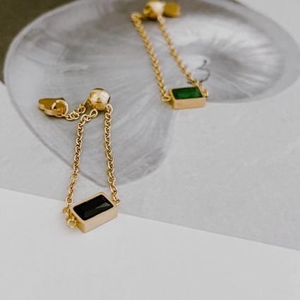 洛莉 🥑 百搭方形鋯石 黑綠兩色可選 SS0306-細節圖3