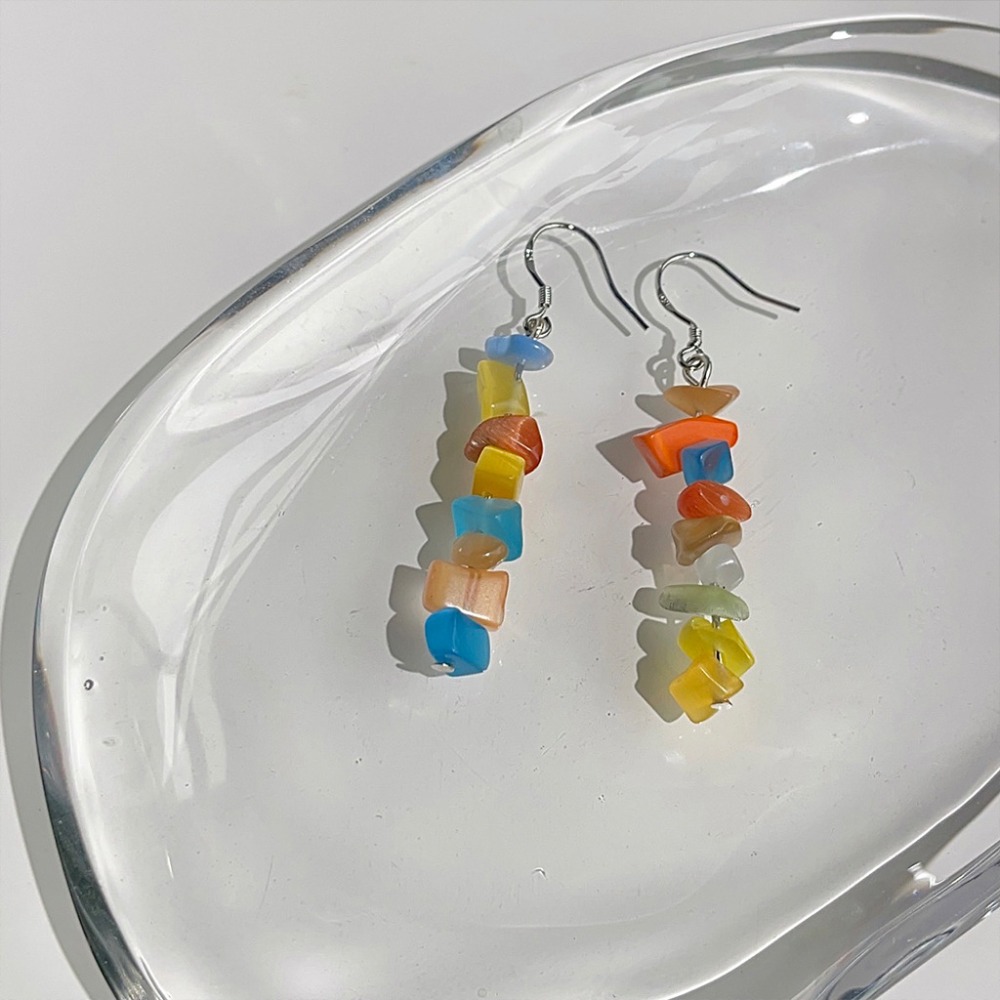 夏日彩色碎晶石玻璃流蘇耳墜-細節圖2