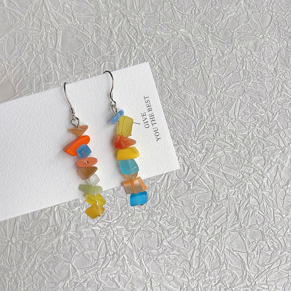 夏日彩色碎晶石玻璃流蘇耳墜-細節圖4