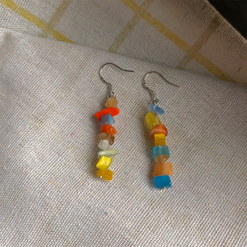 夏日彩色碎晶石玻璃流蘇耳墜-細節圖5