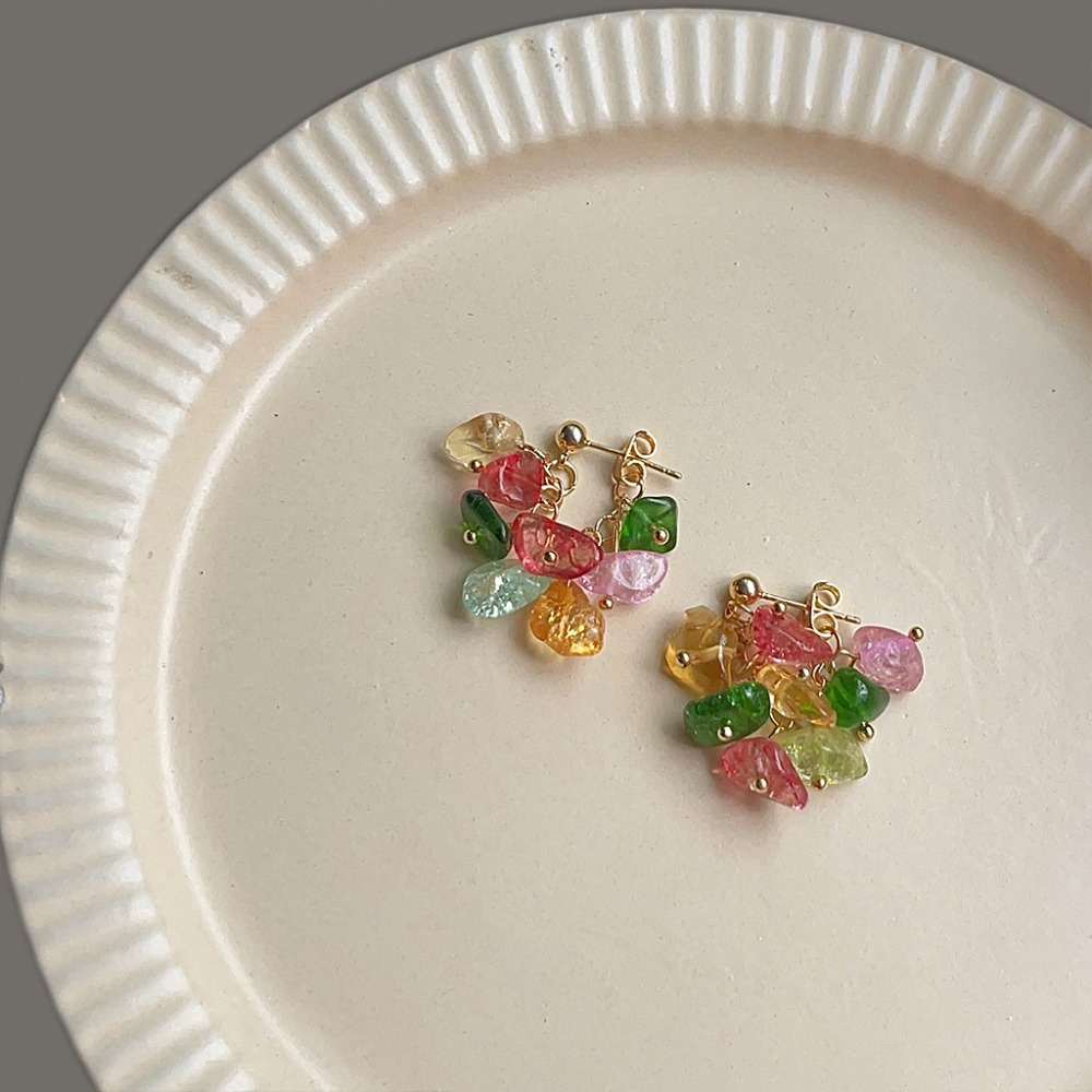 夏日彩色碎晶石玻璃流蘇耳墜-細節圖6