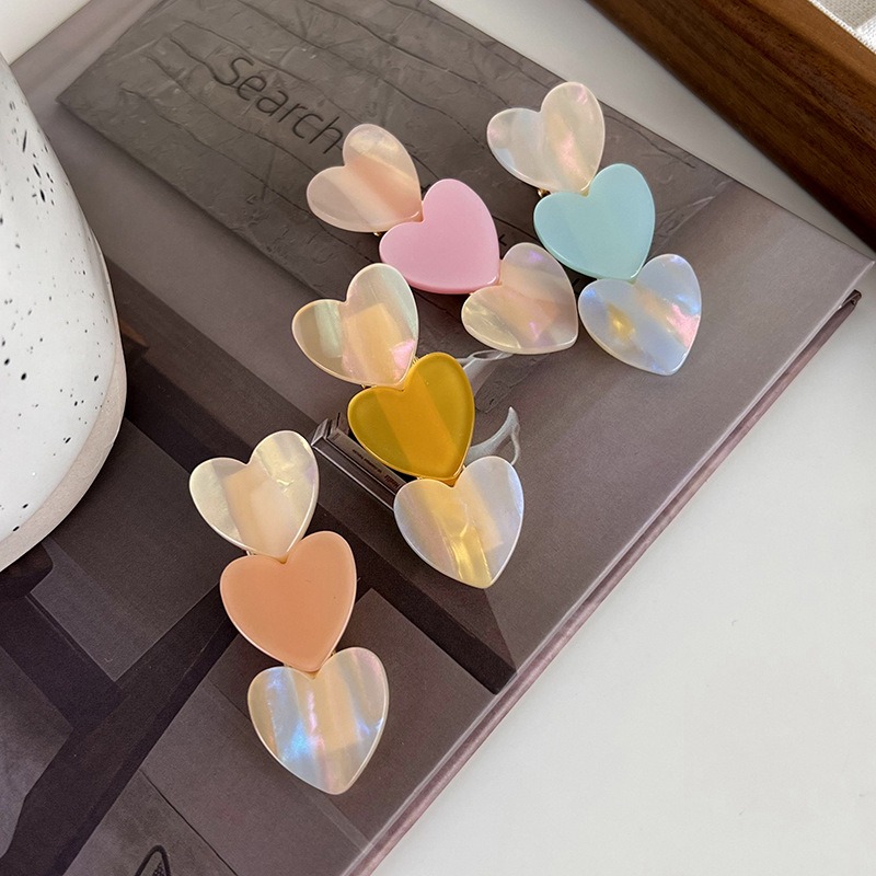 甜妹必備!!漸變醋酸愛心一字夾-細節圖2