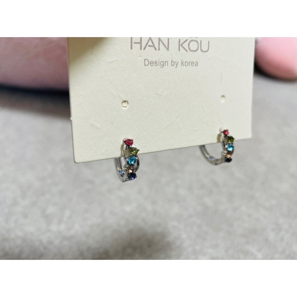 《台灣現貨》彩色水鑽環式耳環（非夾式）-細節圖2