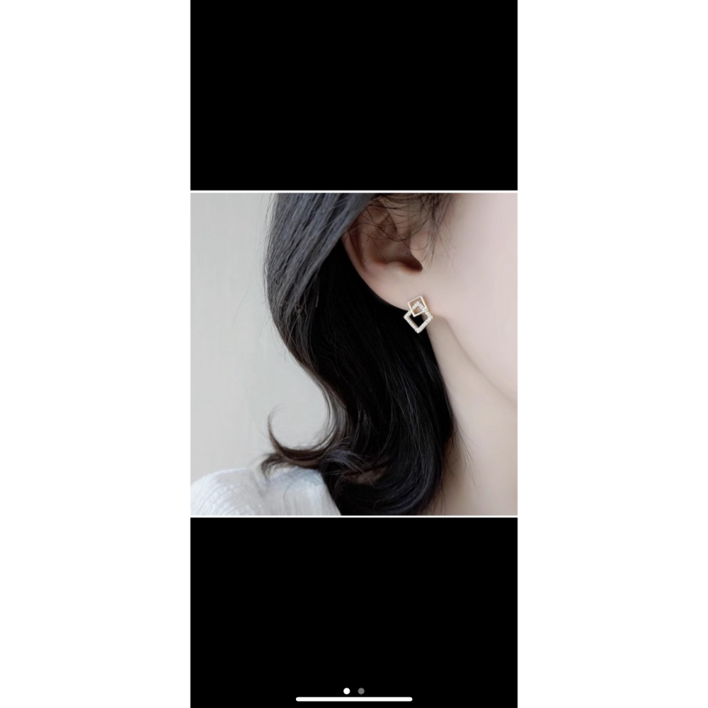 《台灣現貨》金色雙方形耳環（非夾式）-細節圖2