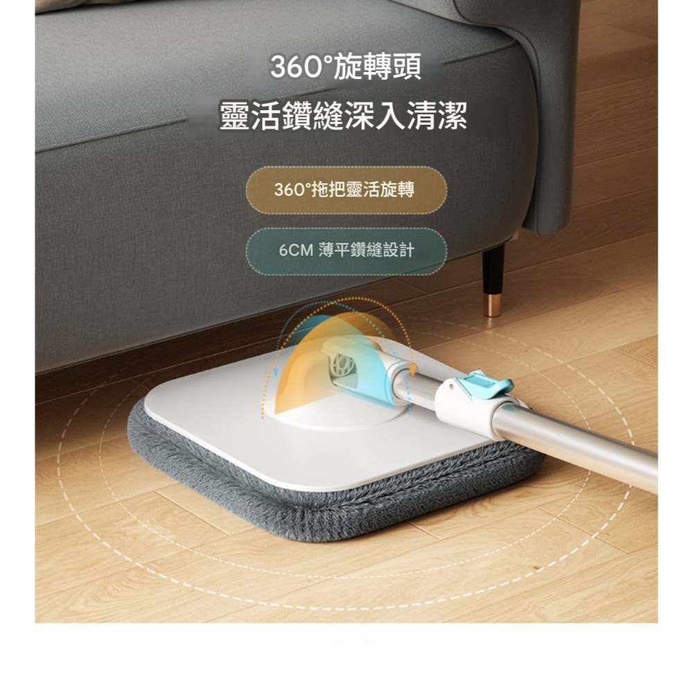 白方形 最新款 不鏽鋼 旋轉 拖把 含6拖布,一桶雙層:清水沖洗 髒污分離,乾濕兩用 不沾手懶人拖把 掃把,母親節 禮物-細節圖3