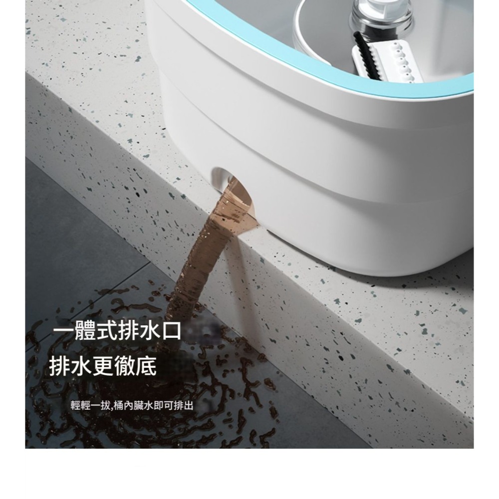 白方形 最新款 不鏽鋼 旋轉 拖把 含6拖布,一桶雙層:清水沖洗 髒污分離,乾濕兩用 不沾手懶人拖把 掃把,母親節 禮物-細節圖6