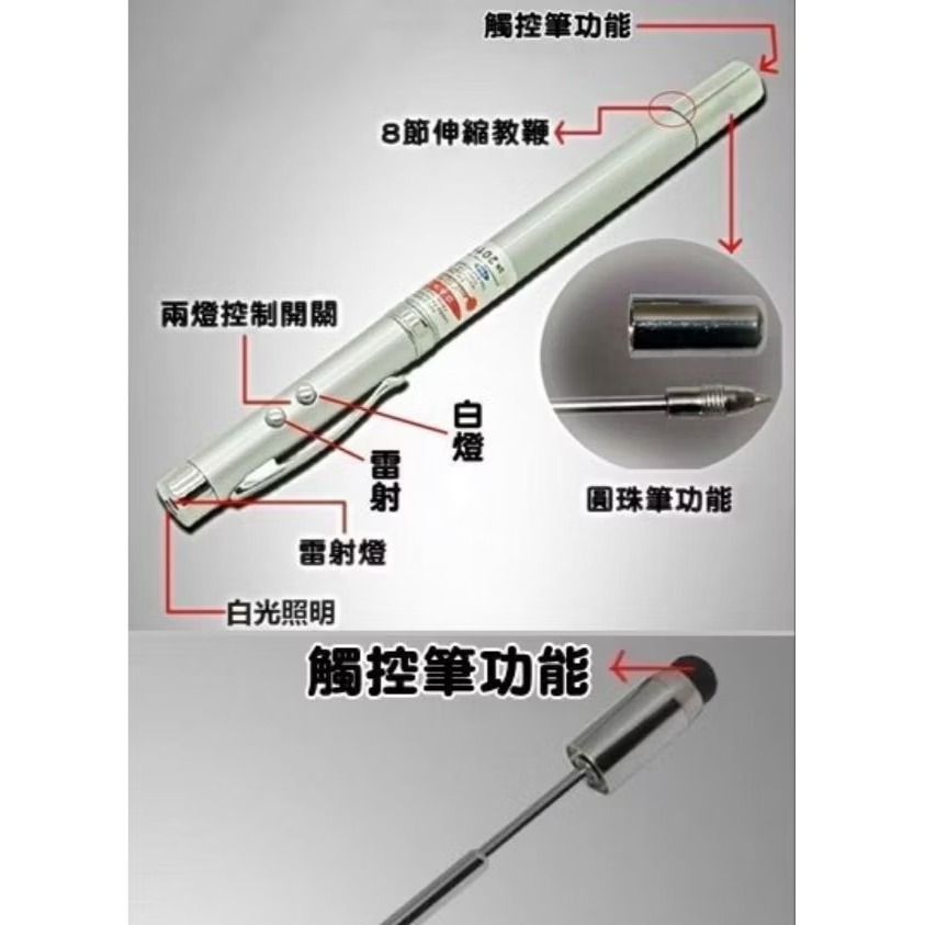 #6,5合1多功能 教鞭筆,LED白燈照明+指示燈+伸縮指揮棒+原子筆+磁鐵,教學 簡報 緊急照明-細節圖2
