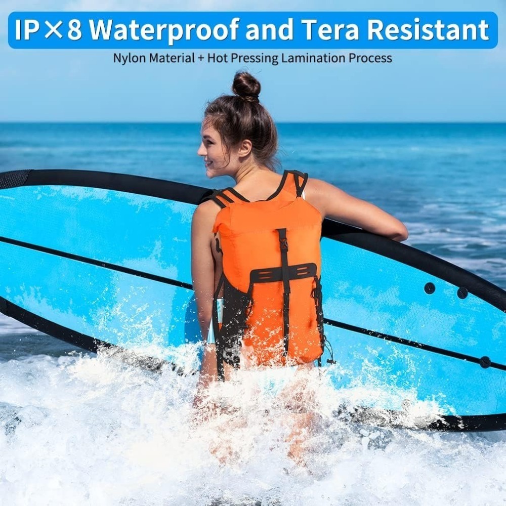 3件式 防水背包 腰包 手機袋 20L,IPX8 戶外溯溪 水上活動 划船 獨木舟 衝浪,可折疊 帶拉鍊口袋,超輕好收納-細節圖3