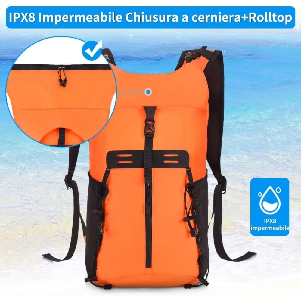 3件式 防水背包 腰包 手機袋 20L,IPX8 戶外溯溪 水上活動 划船 獨木舟 衝浪,可折疊 帶拉鍊口袋,超輕好收納-細節圖4