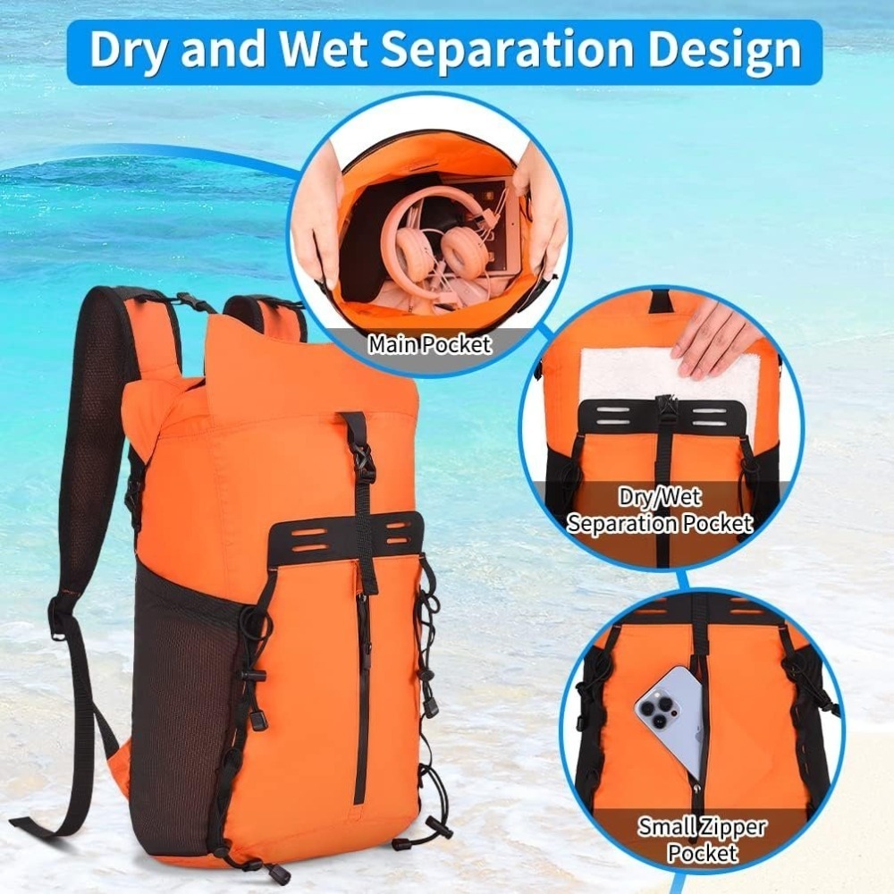 3件式 防水背包 腰包 手機袋 20L,IPX8 戶外溯溪 水上活動 划船 獨木舟 衝浪,可折疊 帶拉鍊口袋,超輕好收納-細節圖6