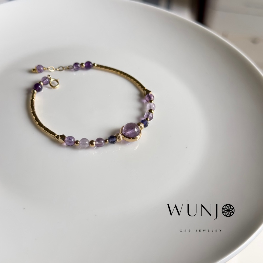 WUNJO ⟠ 智慧之輪【智慧up！貴人/事業/財運】超七紫髮晶-紫鋰輝石-菫青石-紫水晶｜金+銀款·輕珠寶手鍊-細節圖2