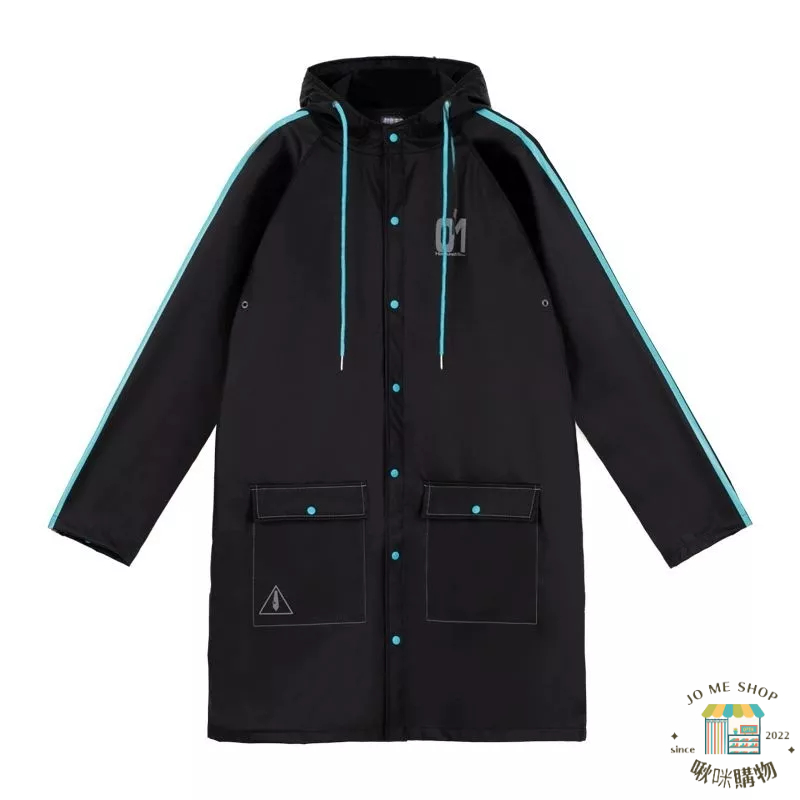 👘官方授權 正品 Hatsune Miku 初音未來 霓虹款 雨衣 miku 長款 連帽外套雨衣 帥氣雨衣-細節圖5