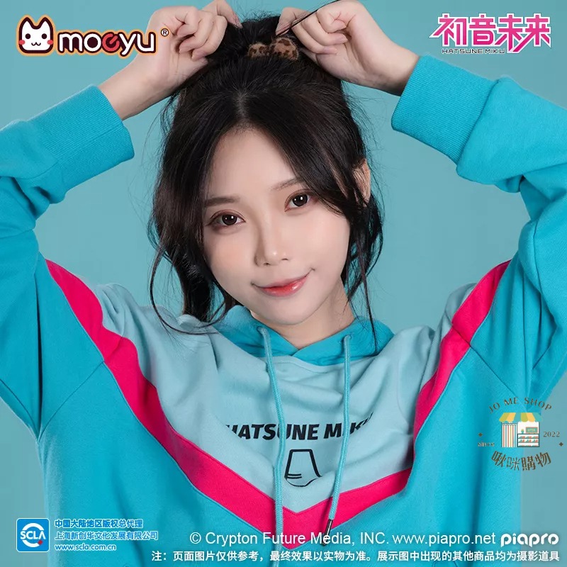 👘官方授權 正品 Hatsune Miku 初音未來 秋冬 大學T 帽T 連帽衛衣 miku 印花 拼色 長袖連帽衫-細節圖4