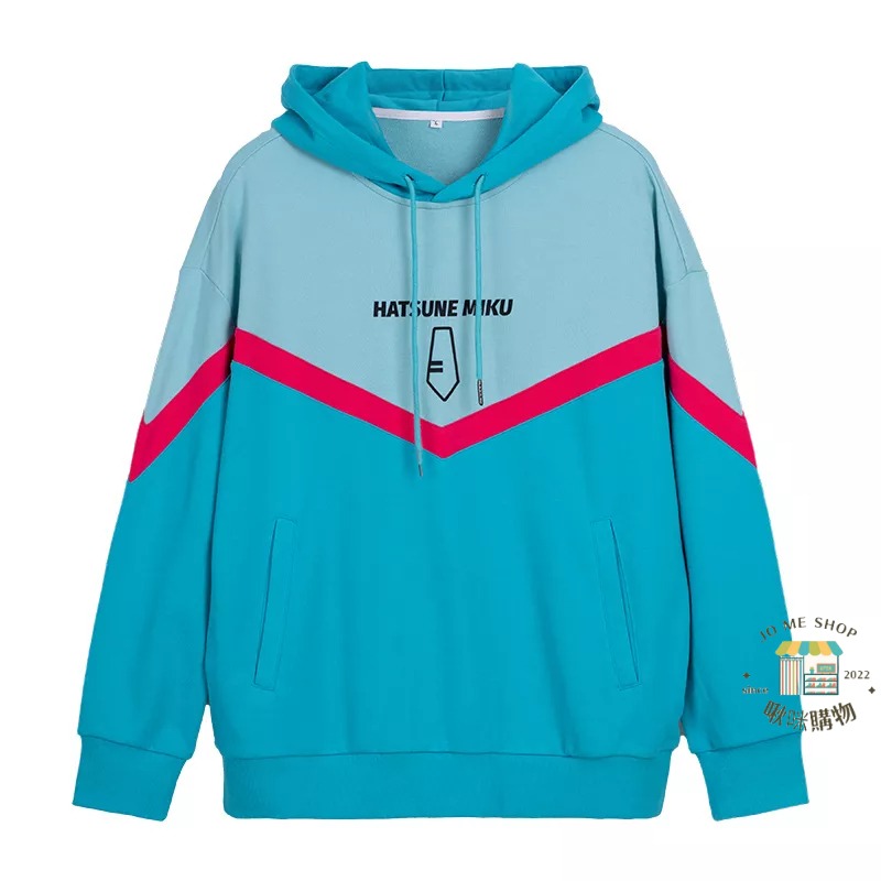 👘官方授權 正品 Hatsune Miku 初音未來 秋冬 大學T 帽T 連帽衛衣 miku 印花 拼色 長袖連帽衫-細節圖6