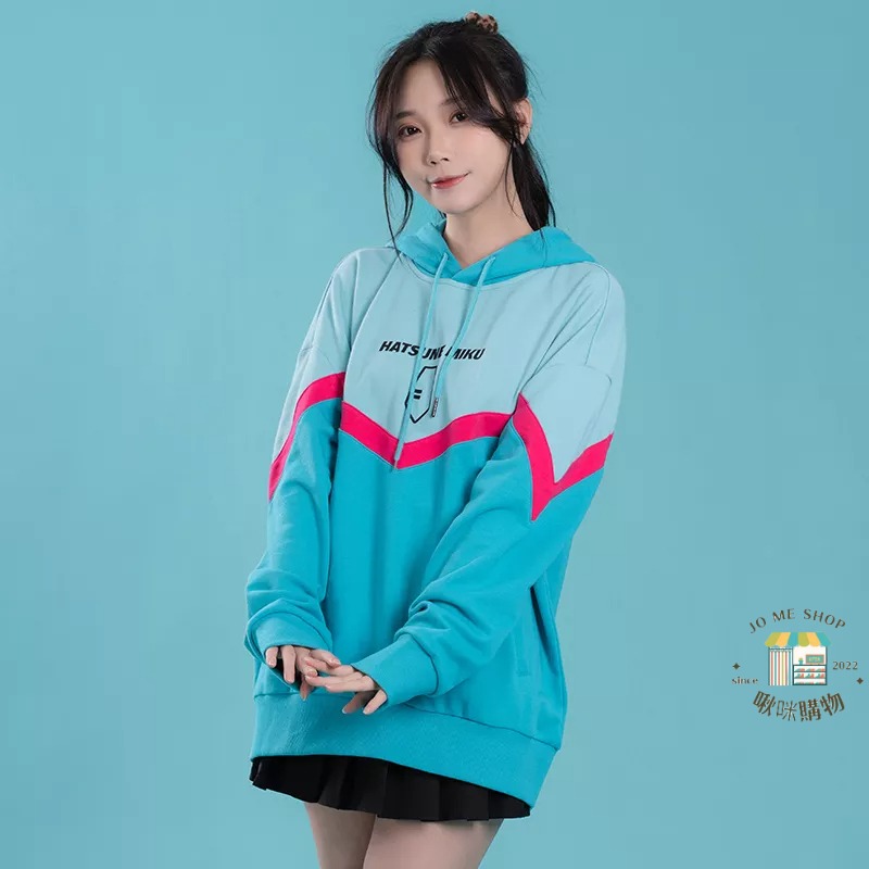 👘官方授權 正品 Hatsune Miku 初音未來 秋冬 大學T 帽T 連帽衛衣 miku 印花 拼色 長袖連帽衫-細節圖8
