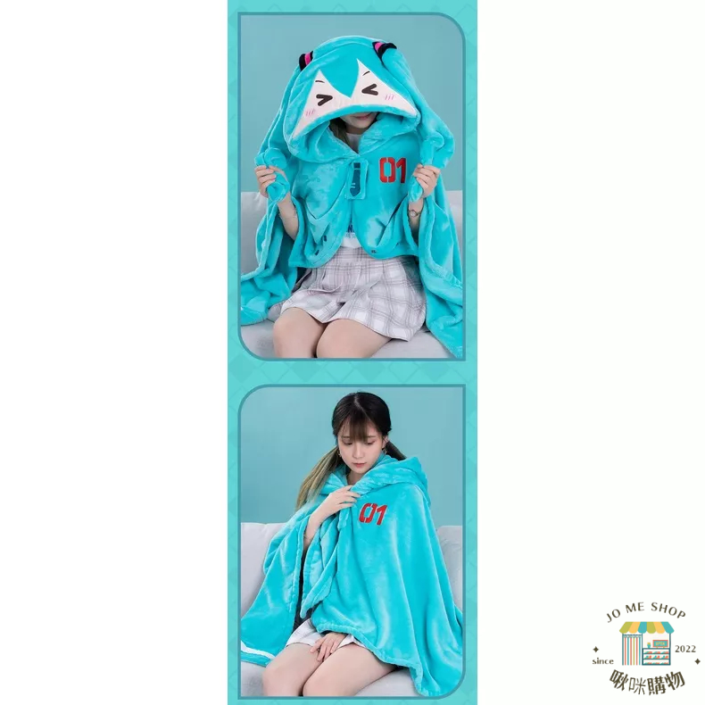 現貨 禮物👘官方授權 正品 Hatsune Miku  初音未來 連帽空調毯 miku 小抱枕 毛毯 法萊絨 披肩-細節圖7