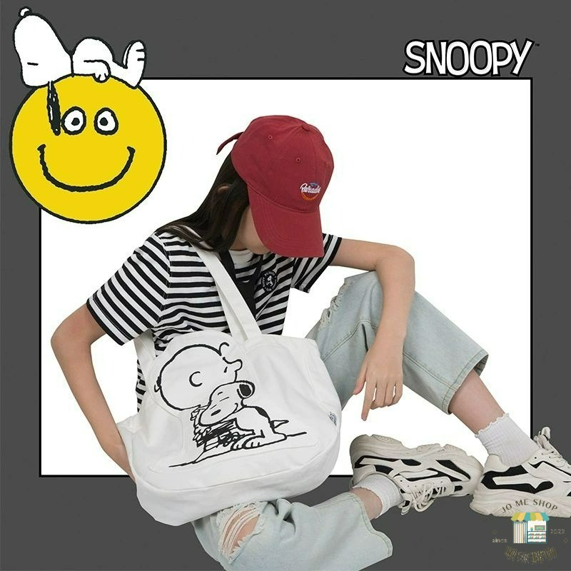 現貨當天出🐾官方✨️正品✨️Snoopy 史努比 卡通大容量 帆布袋 包包 女 ins 單肩包-細節圖6