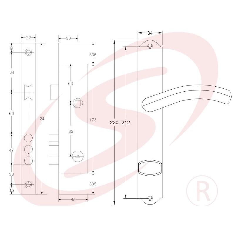 BIRD 968 三合一通風門鎖 二段式連體鎖 水平鎖 通道門鎖 通風門連體鎖 二段式連體鎖 扳手鎖 廚房門鎖 鋁門鎖-細節圖2