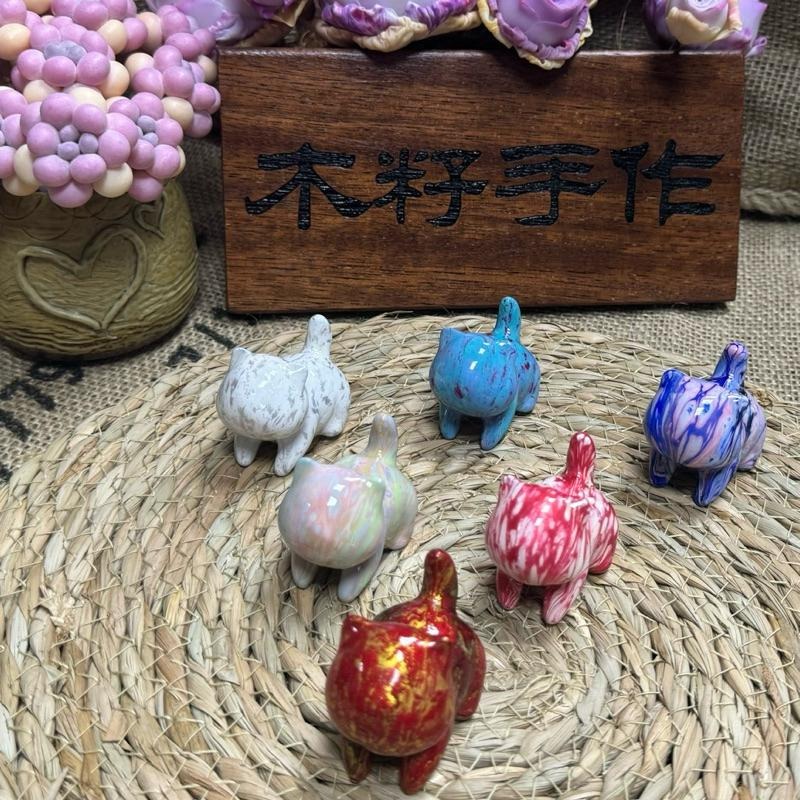 [木籽手作]噗噗5CM/流體貓/貓咪擺件/木頭貓/彩繪貓/大漆貓/台灣現貨-細節圖3