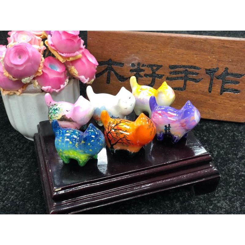 [木籽手作]貓先生手繪5CM/流體貓/貓咪擺件/木頭貓/彩繪貓/大漆貓)/台灣現貨-細節圖2