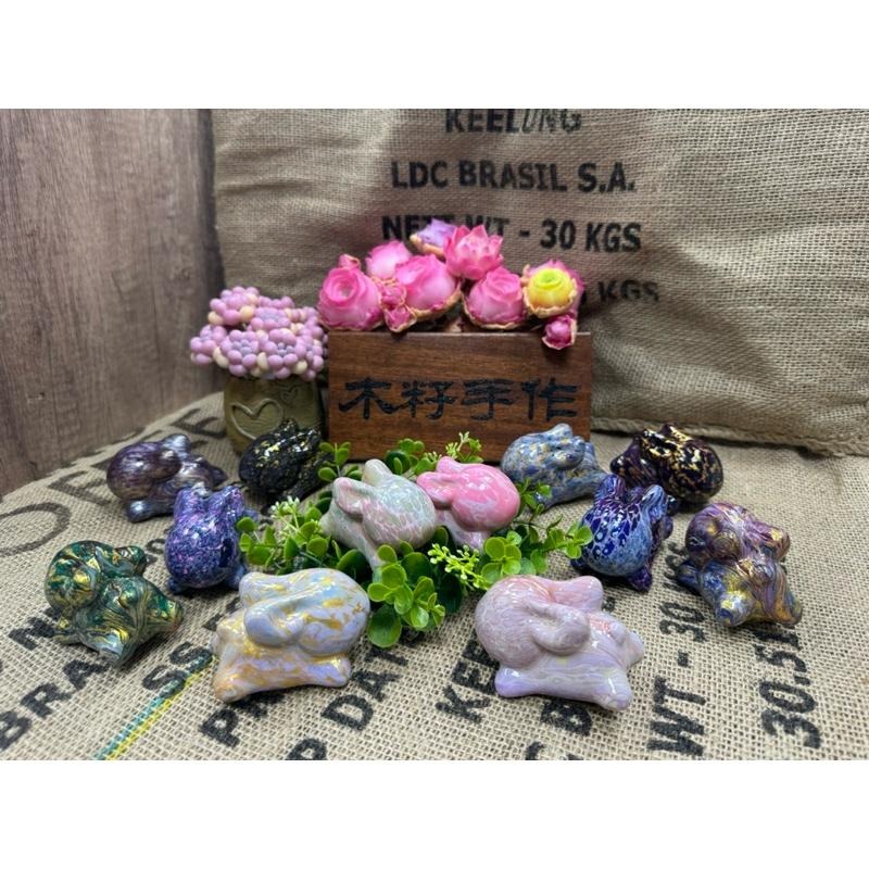 [木籽手作]大頭兔7CM-B/流體兔/兔擺件/兔貓/彩繪兔/大漆兔/台灣現貨-細節圖4