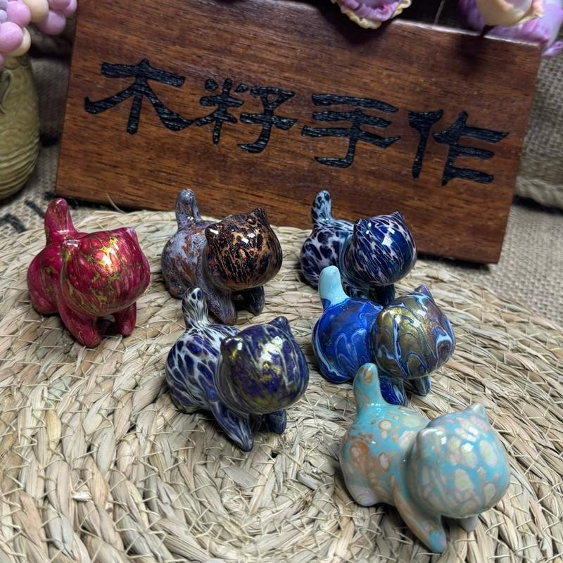 [木籽手作]噗噗5CM-A/流體貓/貓咪擺件/木頭貓/彩繪貓/大漆貓/台灣現貨-細節圖2