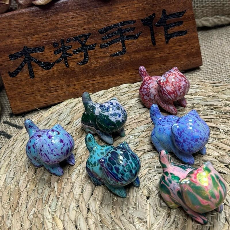 [木籽手作]噗噗5CM-A/流體貓/貓咪擺件/木頭貓/彩繪貓/大漆貓/台灣現貨-細節圖3
