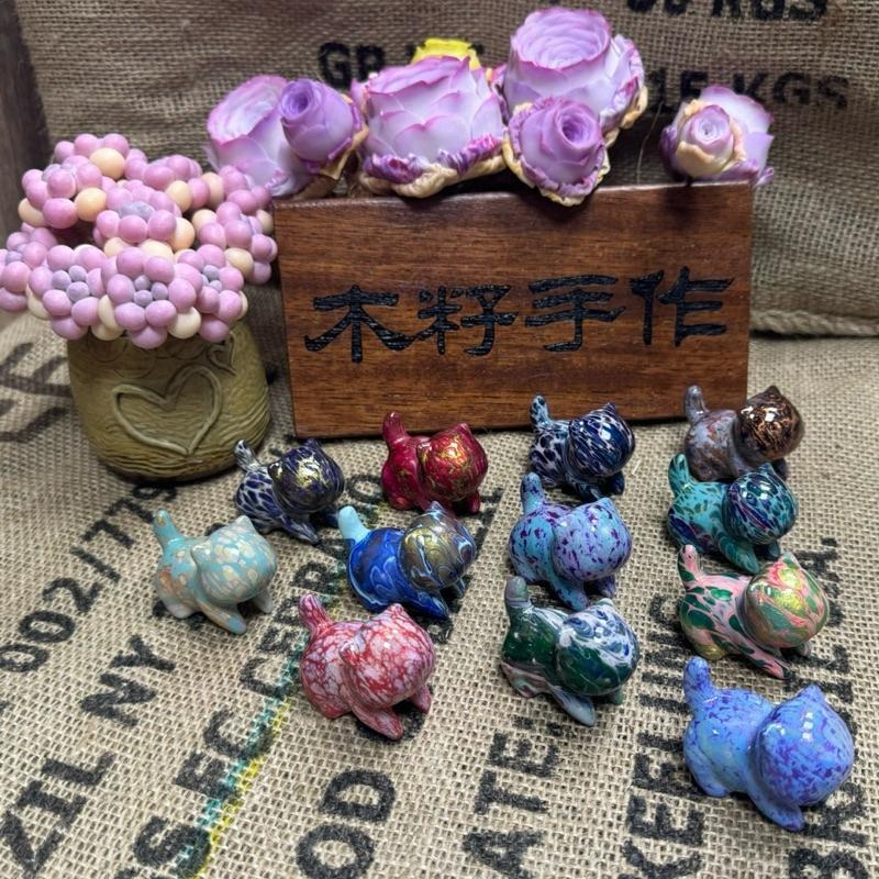 [木籽手作]噗噗5CM-A/流體貓/貓咪擺件/木頭貓/彩繪貓/大漆貓/台灣現貨-細節圖4