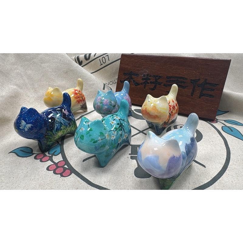 [木籽手作]貓先生手繪8CM/流體貓/貓咪擺件/木頭貓/彩繪貓/大漆貓/手繪貓/台灣現貨-細節圖2