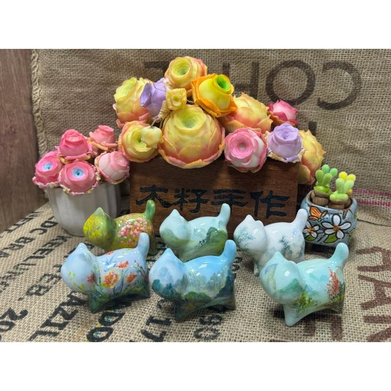 [木籽手作]貓先生手繪8CM/流體貓/貓咪擺件/木頭貓/彩繪貓/大漆貓/手繪貓/台灣現貨-細節圖3