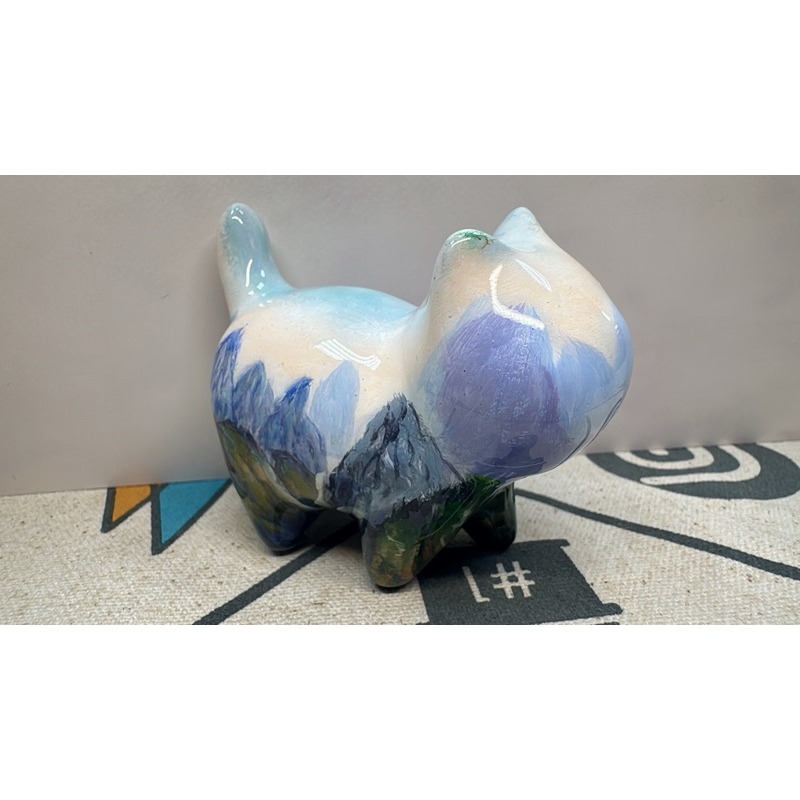 [木籽手作]貓先生手繪8CM/流體貓/貓咪擺件/木頭貓/彩繪貓/大漆貓/手繪貓/台灣現貨-規格圖5