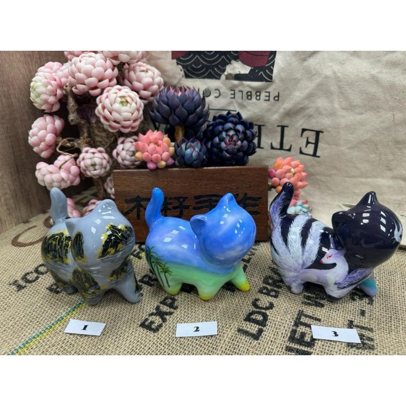 [木籽手作]貓小姐手繪13CM-A/流體貓/貓咪擺件/木頭貓/彩繪貓/大漆貓/台灣現貨-細節圖3