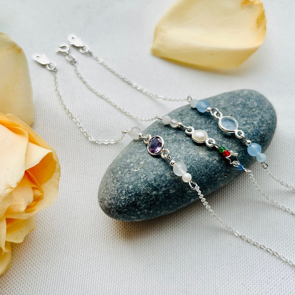 925純銀 幸運寶石手鍊 法國奶奶系列 多色選 長度可客製 情人節禮物-細節圖2