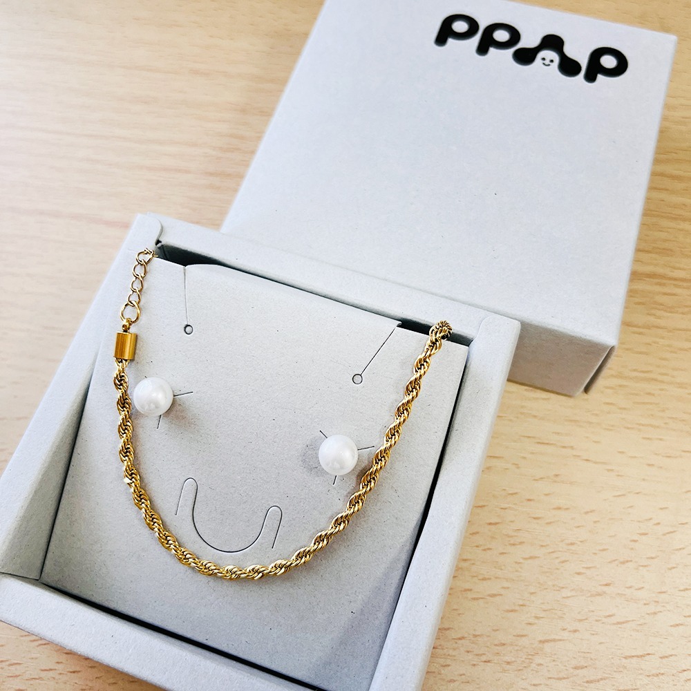 K18繩索手鍊 316L鈦鋼抗敏 情人節禮物 中性配戴 贈水晶珍珠耳環-細節圖4