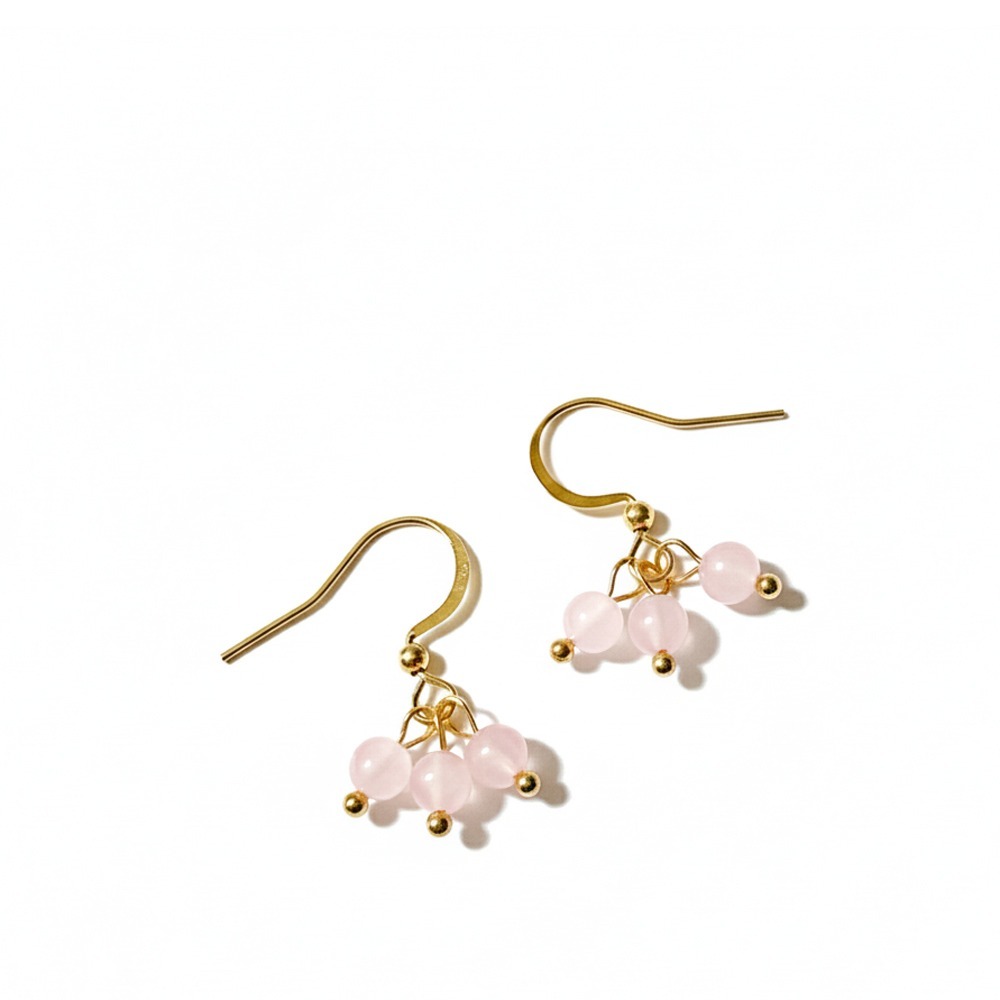 聖誕 交換禮物 粉嫩莓果 粉晶勾式耳環 手作 天然寶石-細節圖2