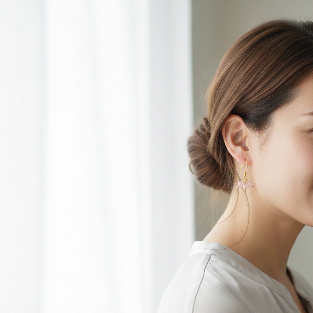 聖誕 交換禮物 粉嫩莓果 粉晶勾式耳環 手作 天然寶石-細節圖3