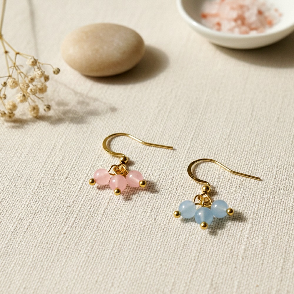 聖誕 交換禮物 海藍蘇打 天然石勾式耳環 手作 天然寶石-細節圖4